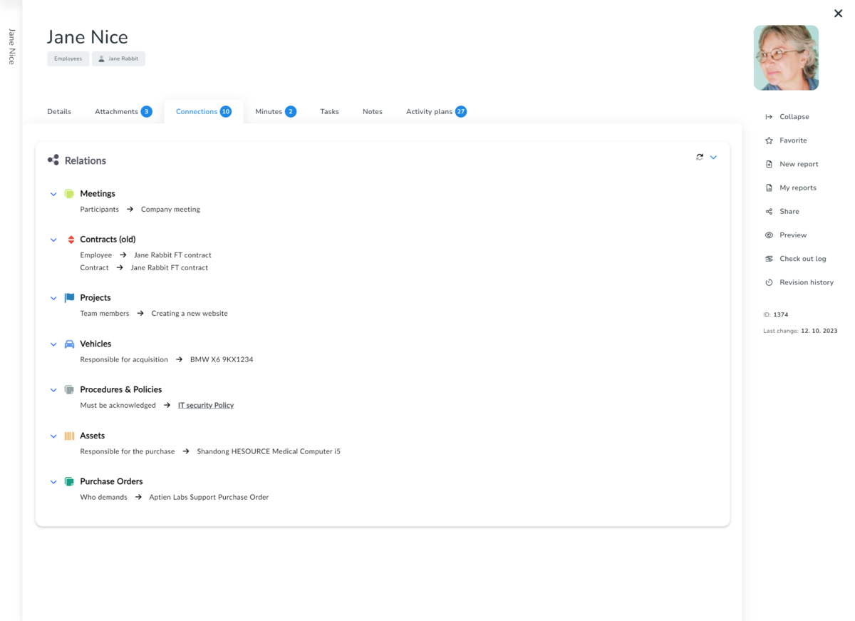 Connections in employee personnel file