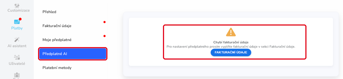 Chybí fakturační údaje