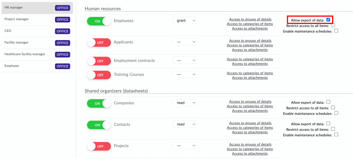 How to enable data export to a spreadsheet