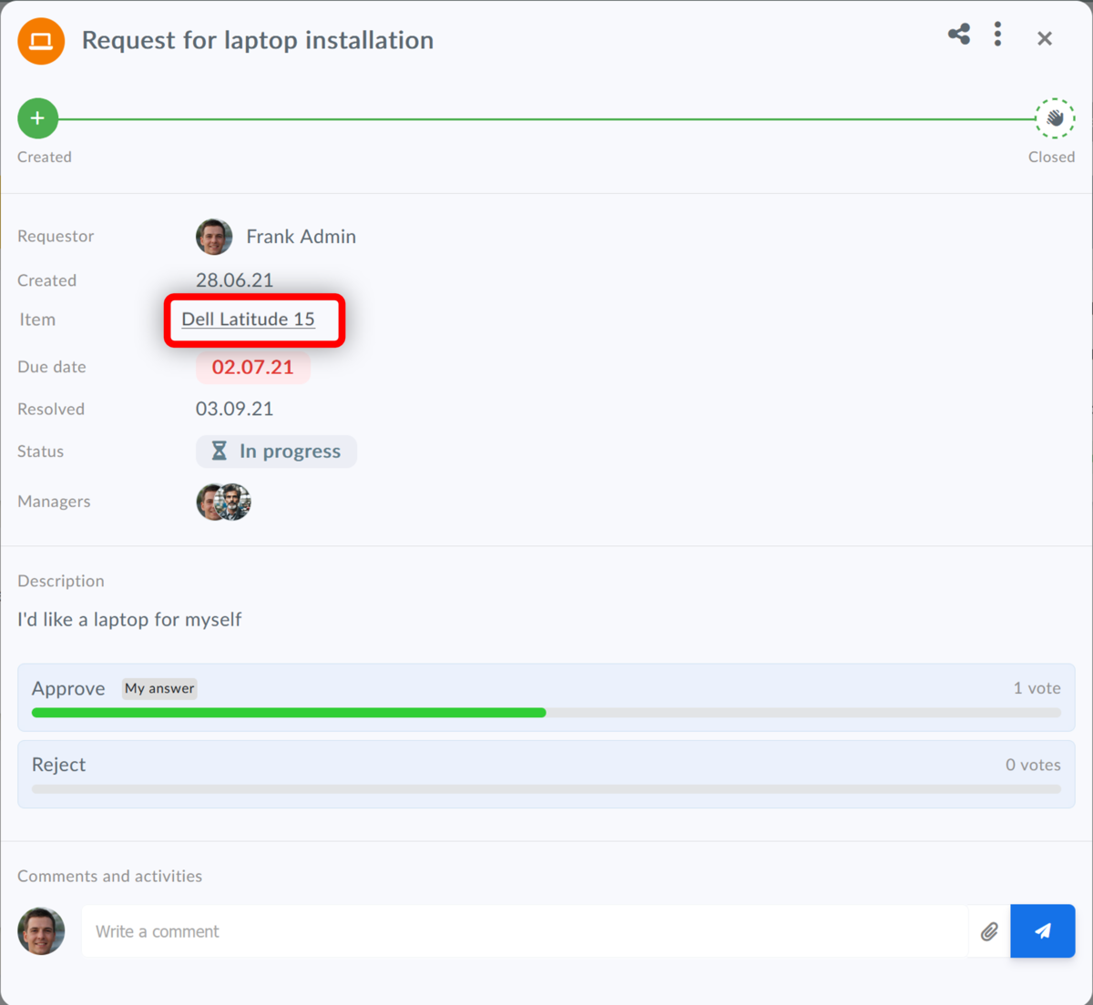 Report on a specific item in Aptien
