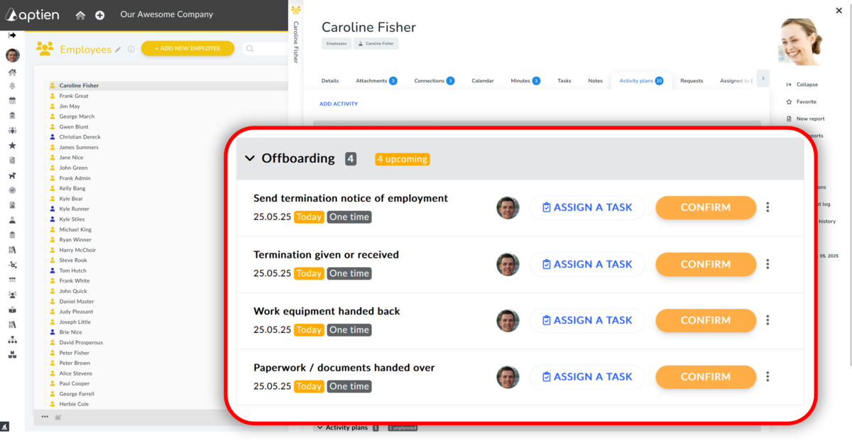 Employee departure plan