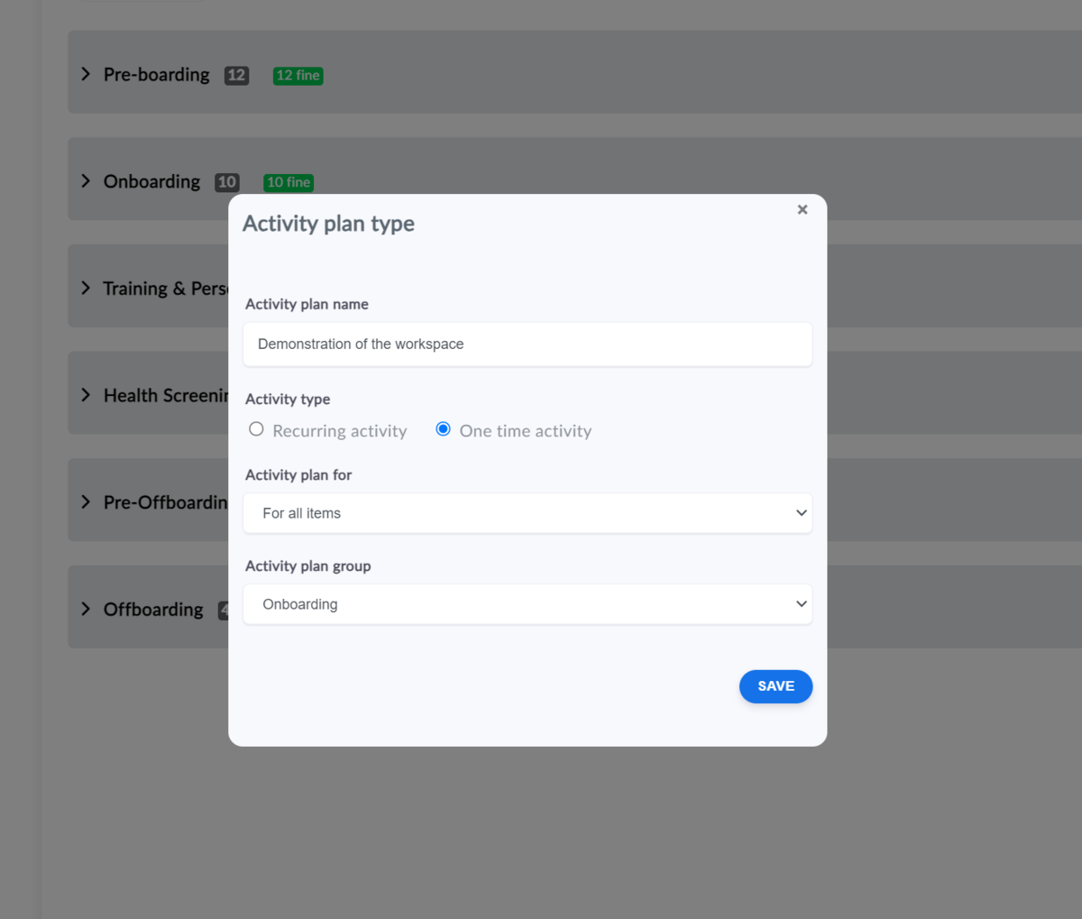 How to create one-time employee onboarding activities in Aptien
