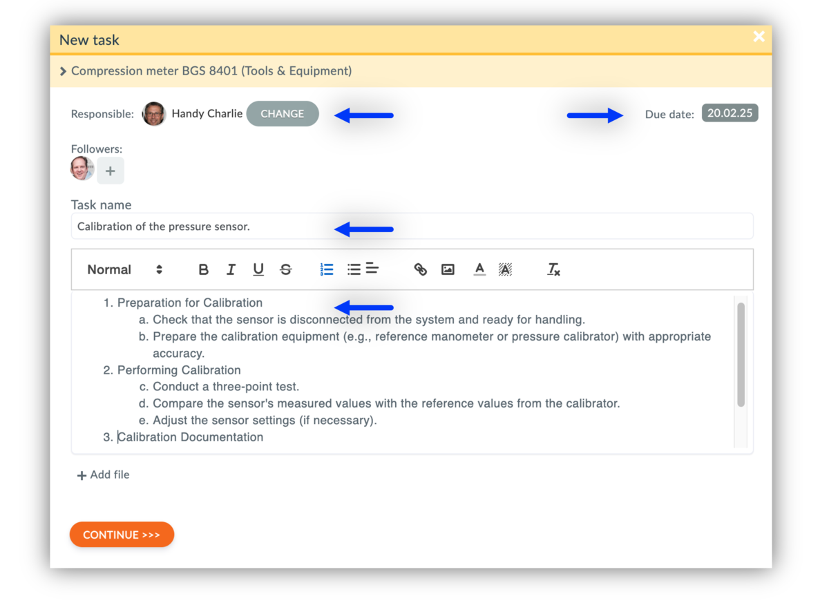 How to enter equipment maintenance work order details