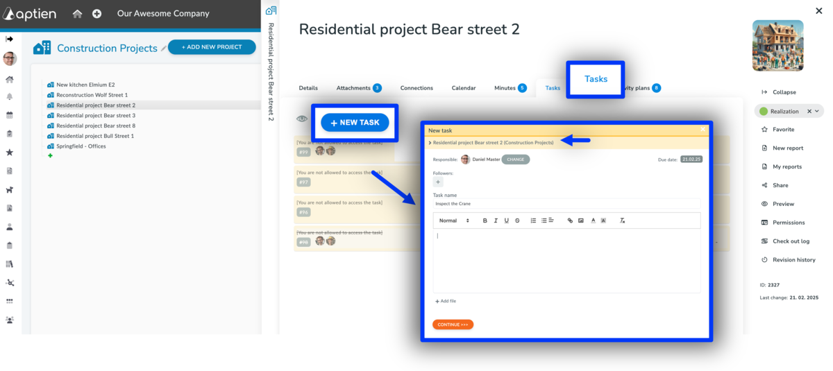 How to enter project work orders and instructions