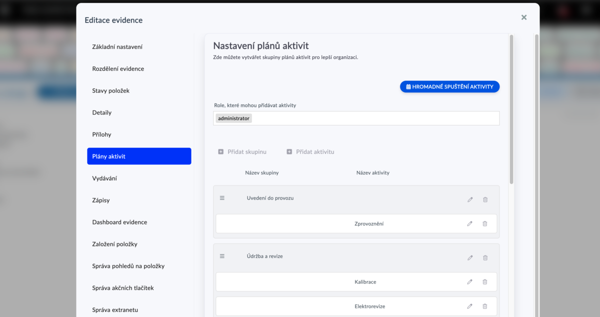 kde upravit plány aktivit