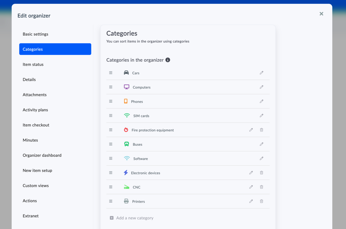 How to edit asset types using categories