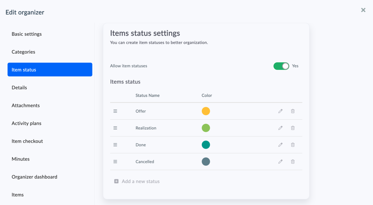 How to Customize Item Status in Organizer