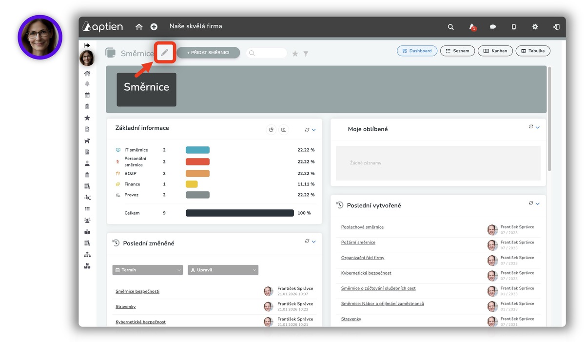 jak přizpůsobit evidenci směrnic