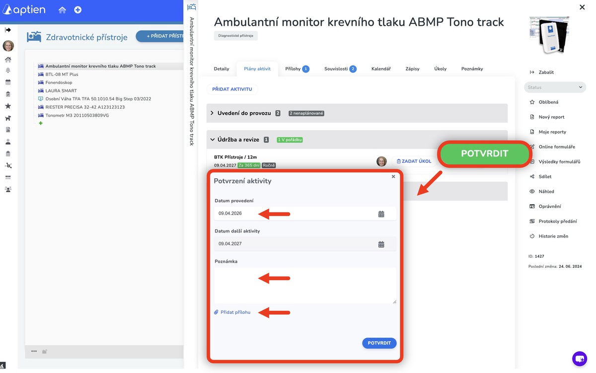 potvrdit a doložit provedení BTK
