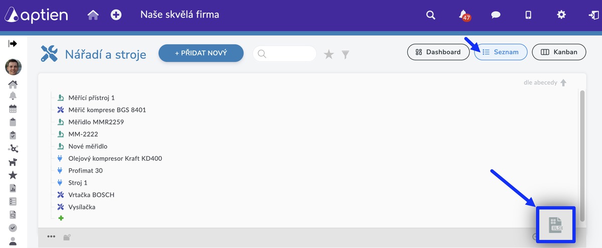 kde spustit export dat do excelu