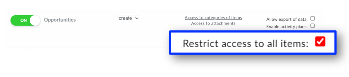 How to set restrictions on access to all items