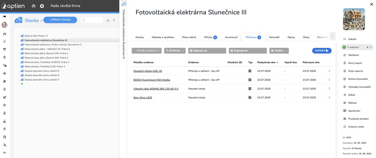 jak mí přehled o vybavení na stavbě