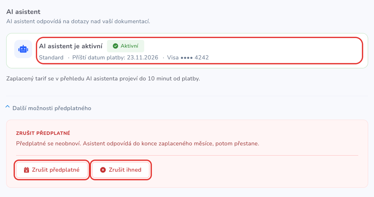 Zrušení předplatného AI