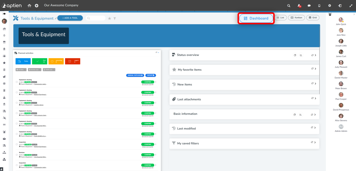 Dashboard for activity plans