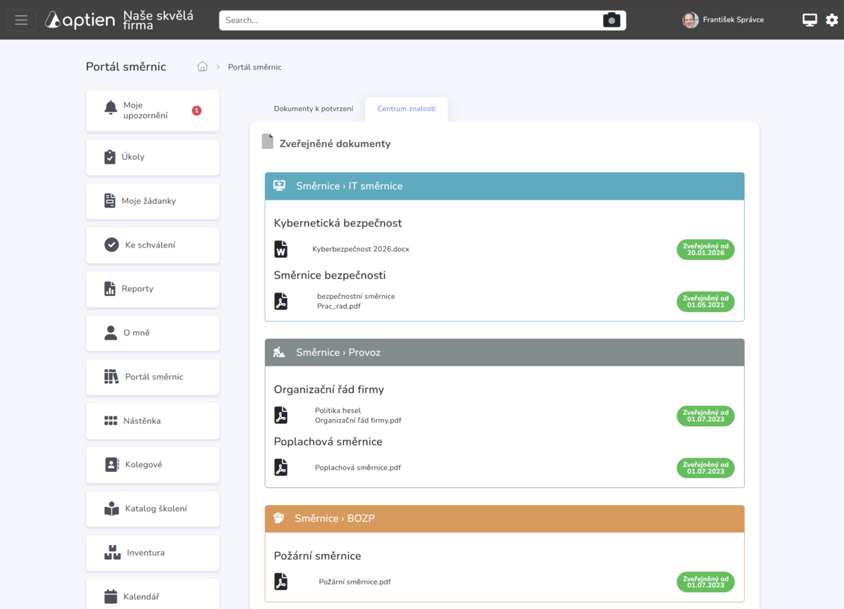 Dokumenty publikované v centru znalostí
