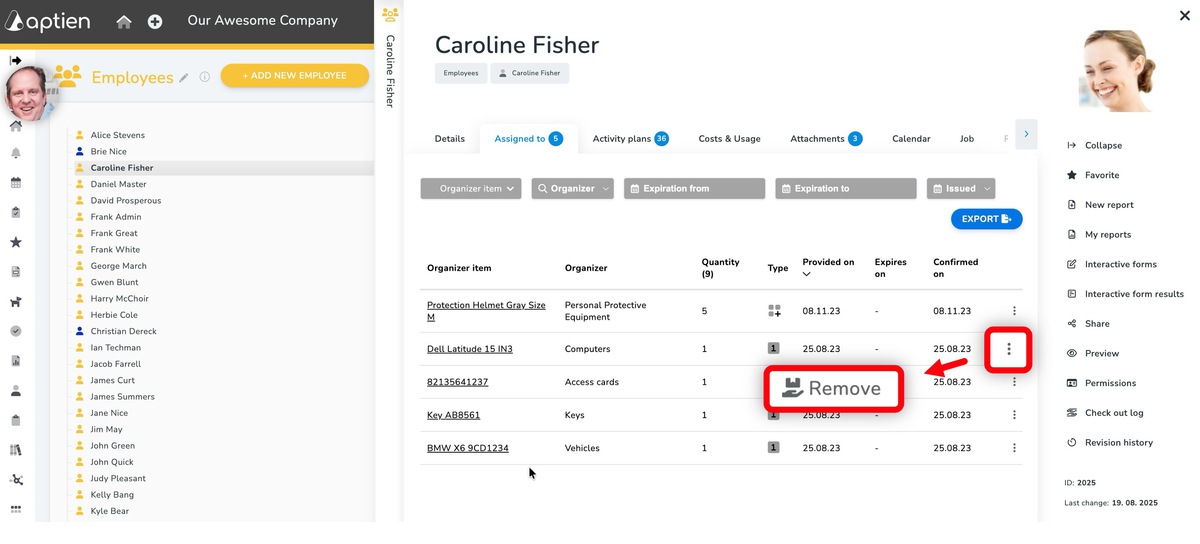 How to checkout te property back from an employee