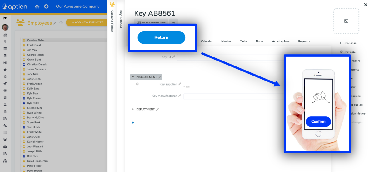 How to checkout te property back from an employee