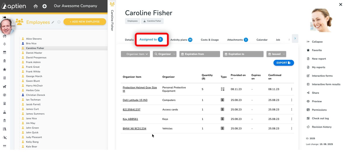 list of company property to return