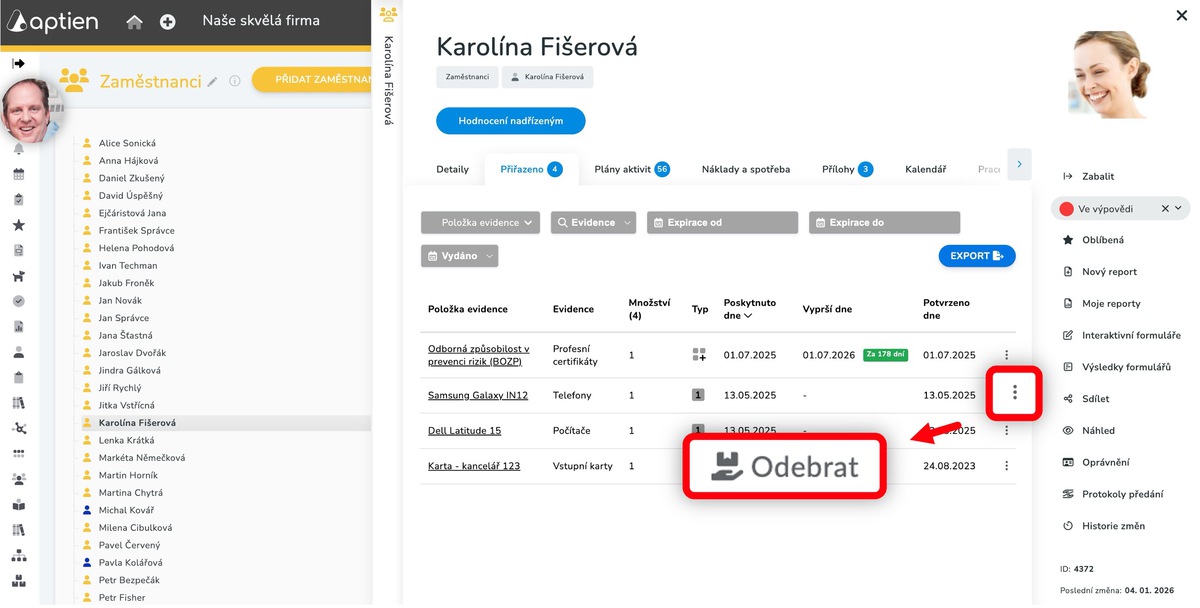 jak převzít pracovní vybavení a majetek od zaměstnance