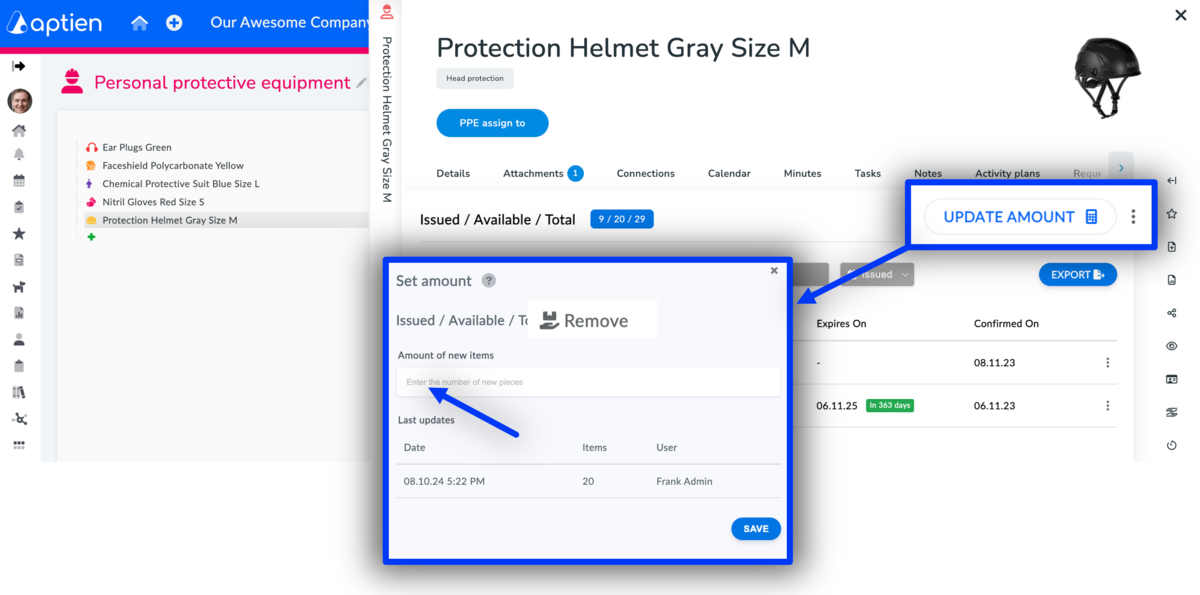 how to set availability amount of work equipment