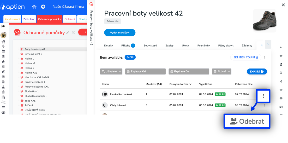 jak odebrat pracovní pomůcku při mimořádné výměně