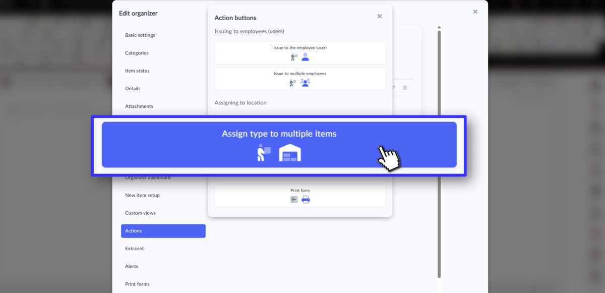 how to set up assingment item type to location 