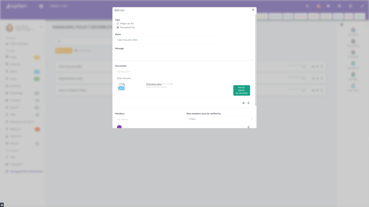 distribution list settings