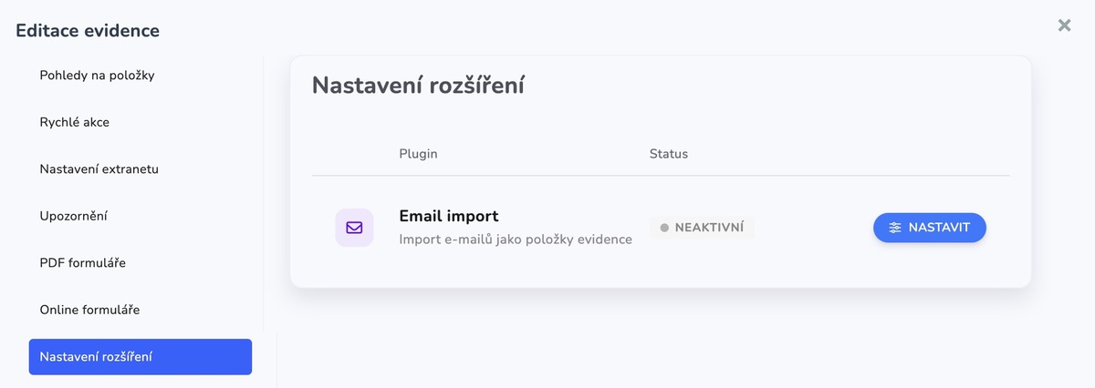 Kde nastavit rozšíření pro načítání e-mailů