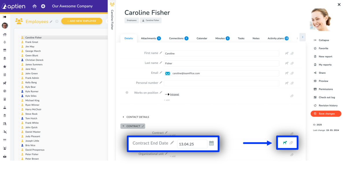 how to set up reminder for the employment end date