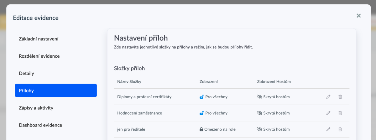 Nastavení přístupu k dokumentům v osobní složce