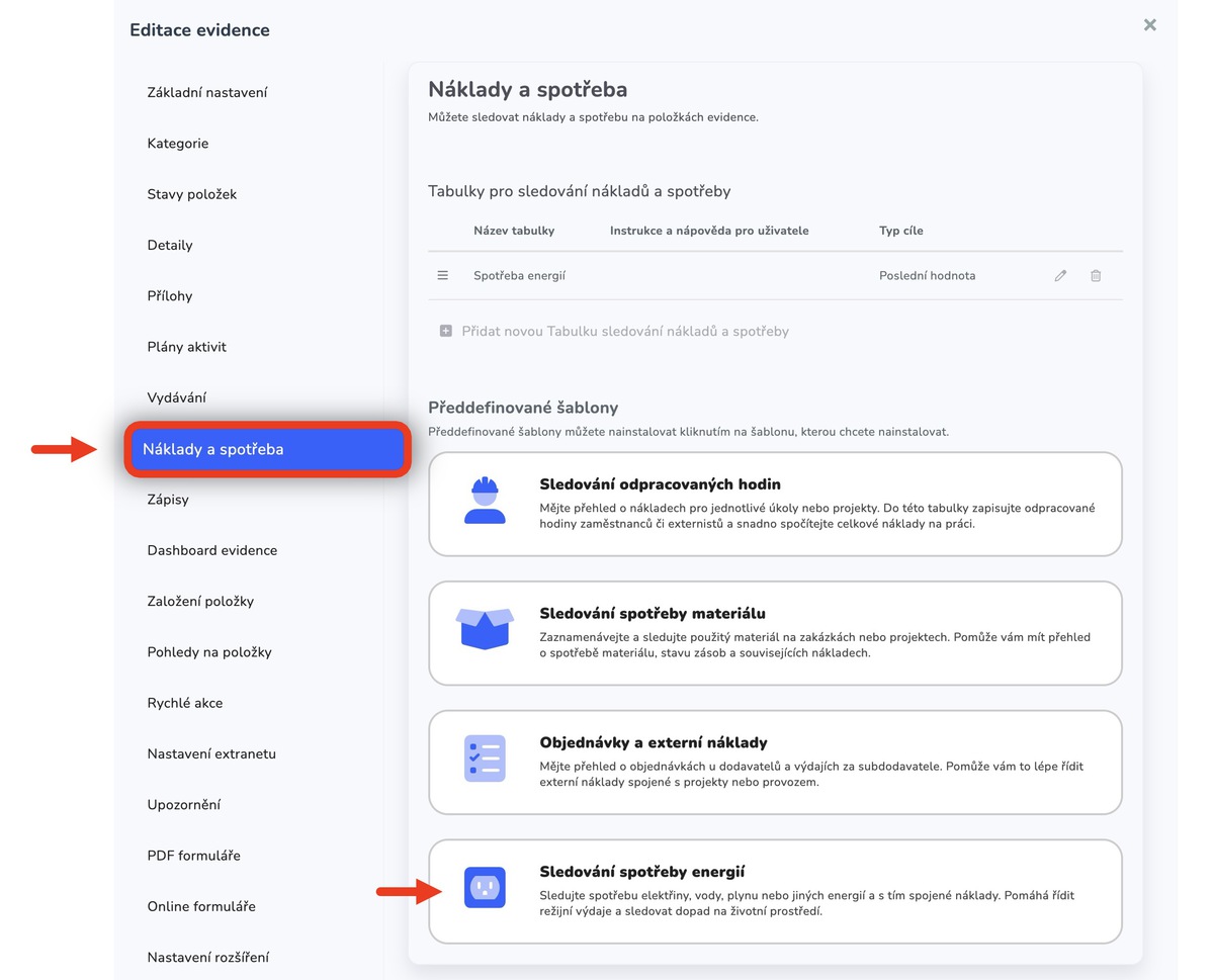 Jak nastavit sledování spotřeby energie, plynu nebo vody