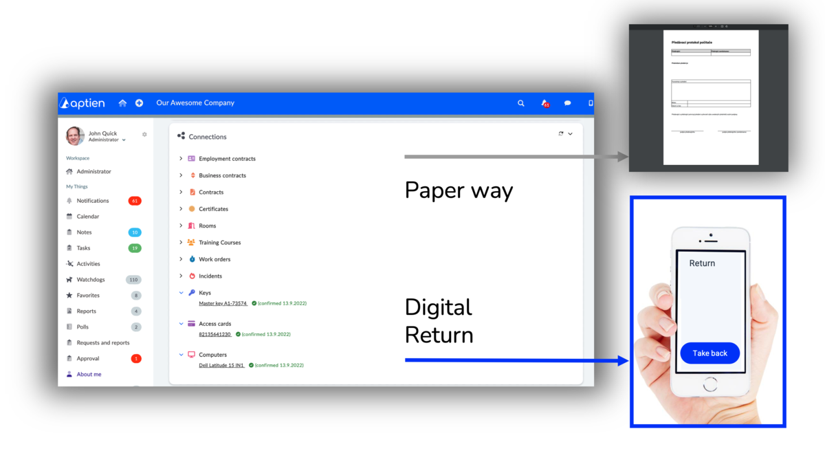 How to checkout te property back from an employee