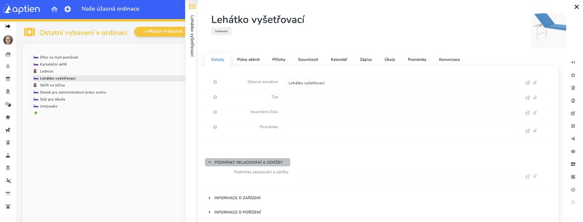 evidence nabytku a vybaveni ordinace