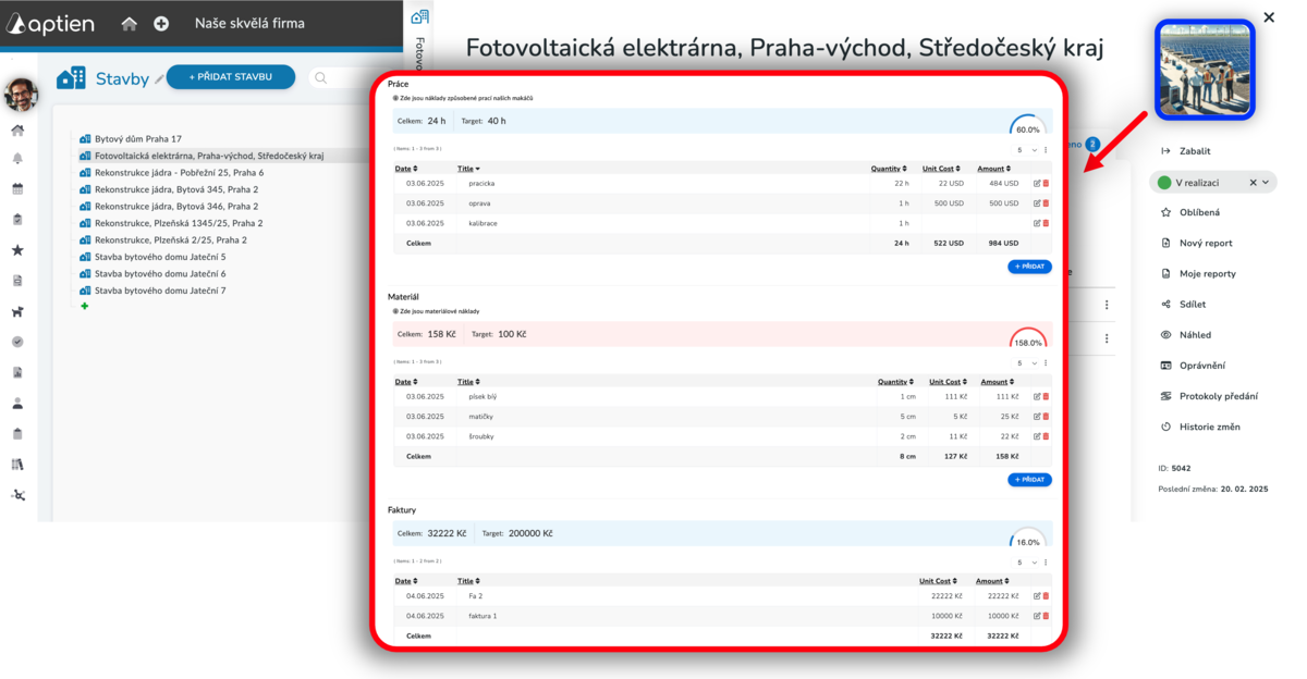 jak sledovat náklady a spotřebu na stavbách a stavebích zakázkách