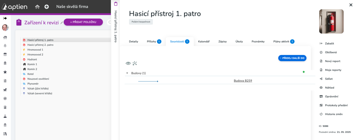 umístění zařízení k revizi v budově