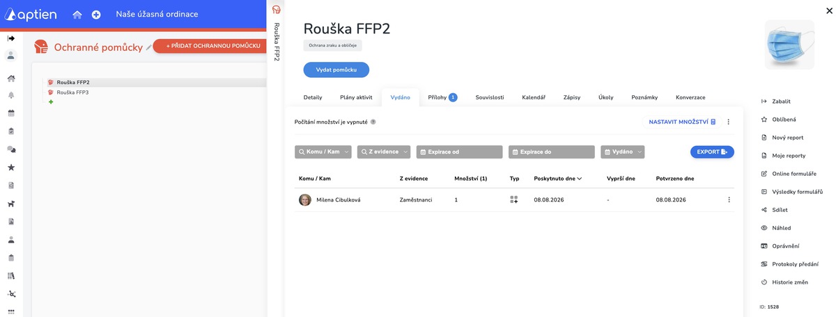 přehled vydaných OOPP zdravotnickému personálu