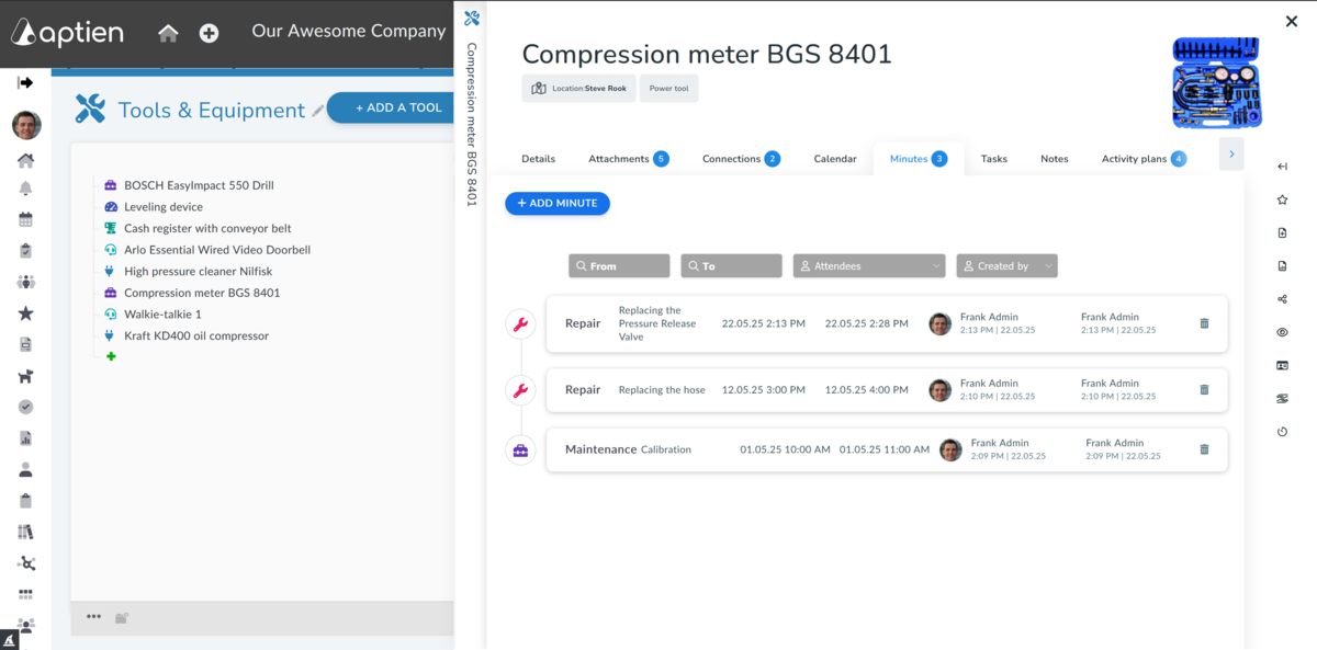 How to keep a tool and implement logbook