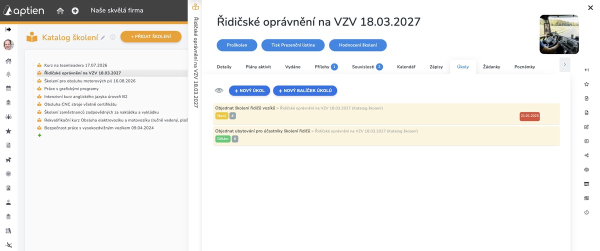 Organizování školení ve firmě - úkoly 