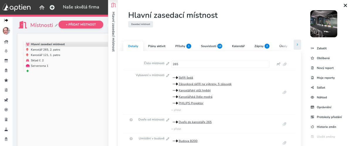 Jak zobrazit seznam vybavení místnosti