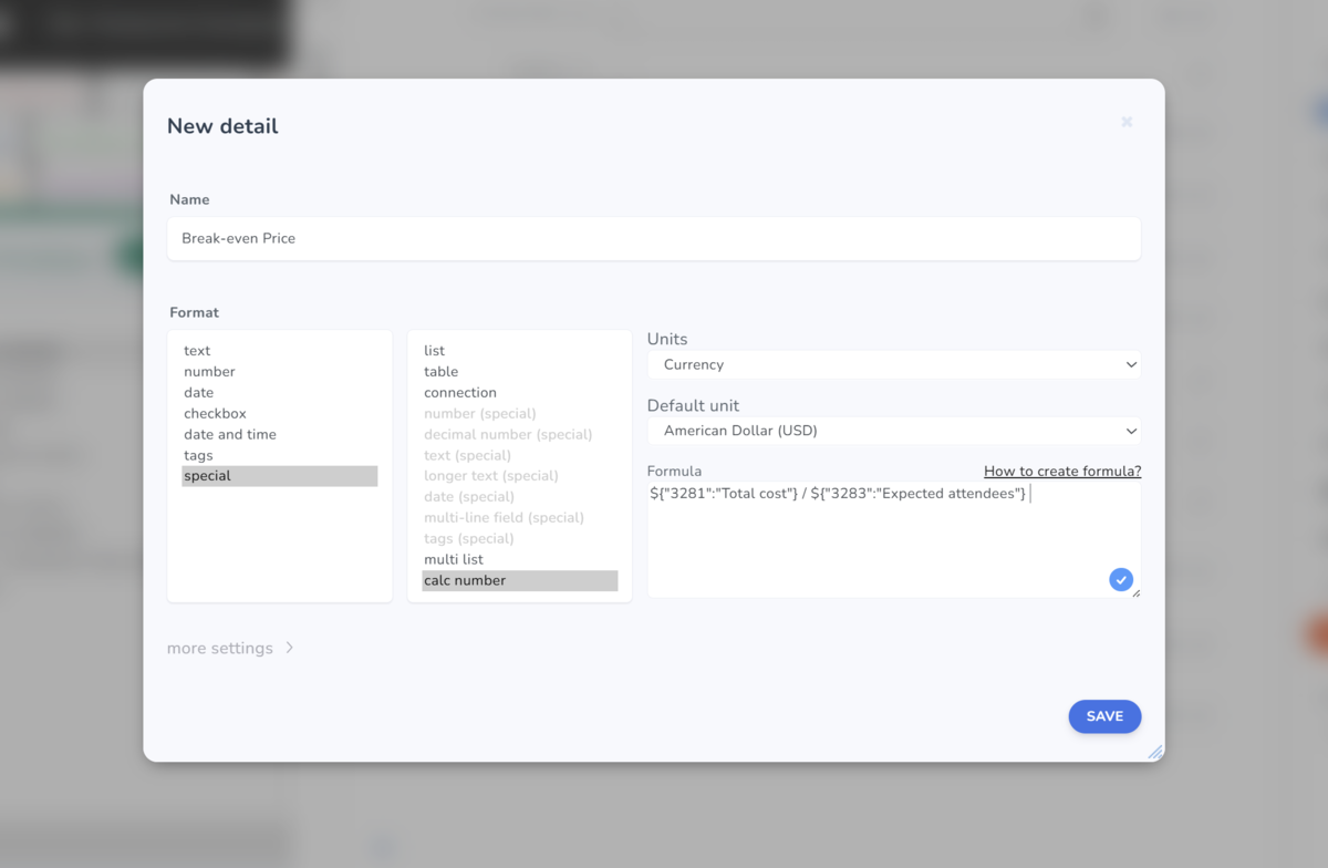 Example of a simple calculation from two atributes