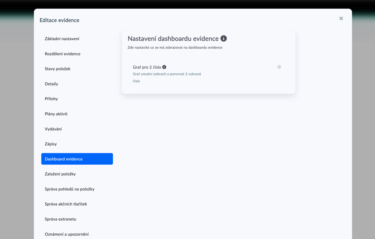 nastavení dashboardu evidence