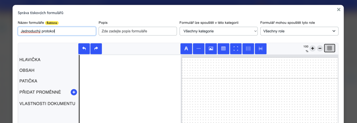 designer tiskových formulářů