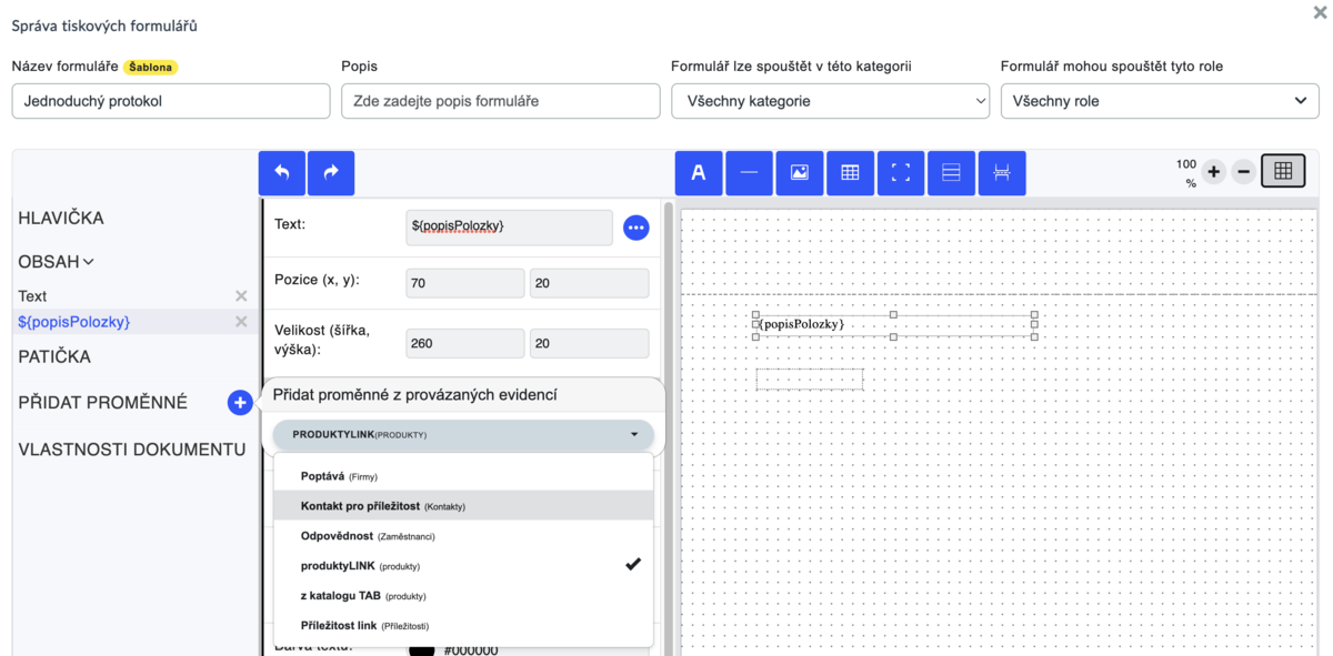 Jak přidat do formuláře proměnné z jiné evidence