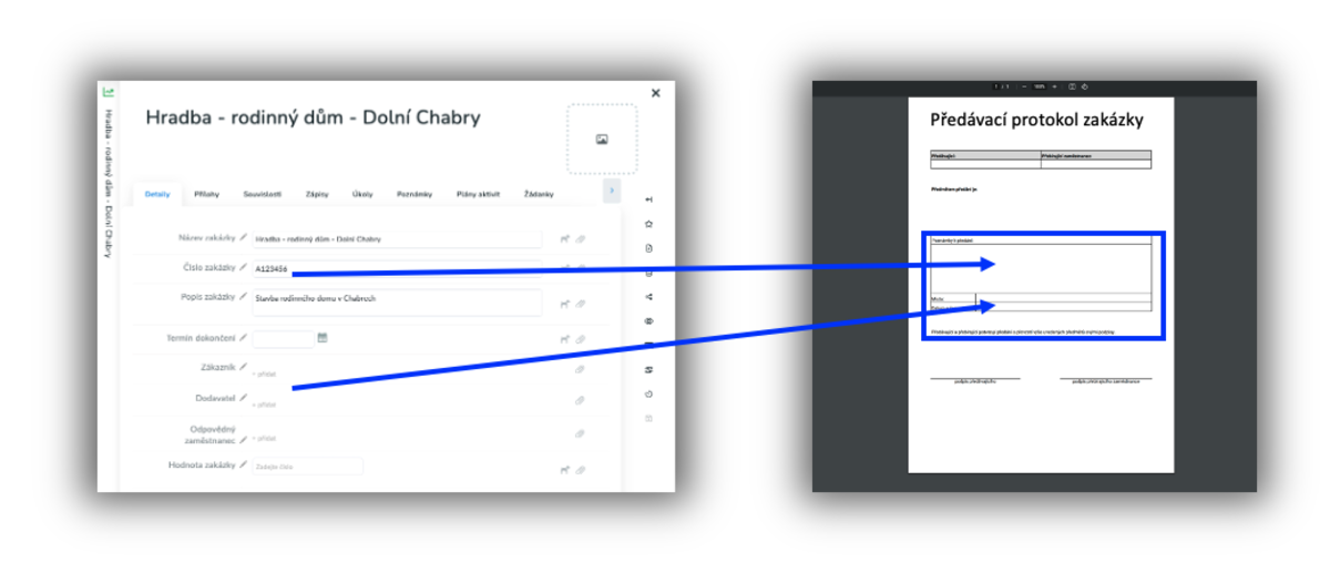 automaticky vyplněný předávací protokol zakázky
