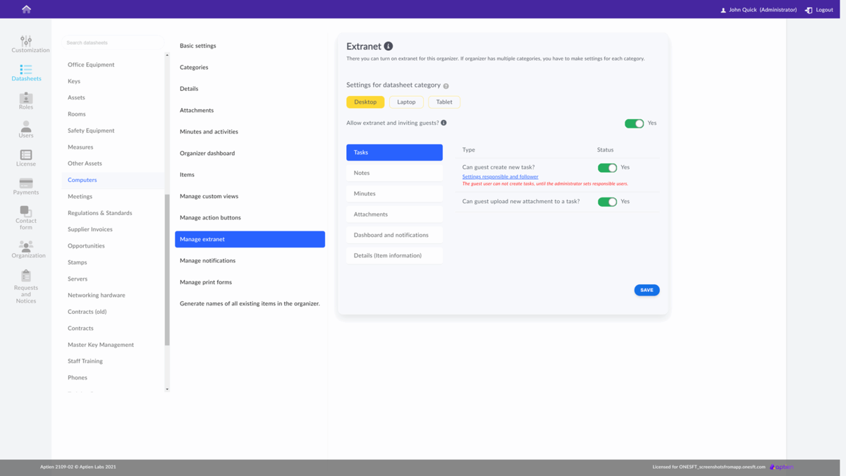 extranet settings