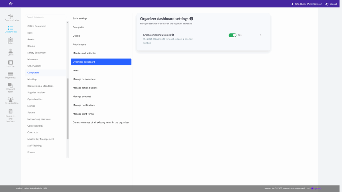 organizer dashboard settings