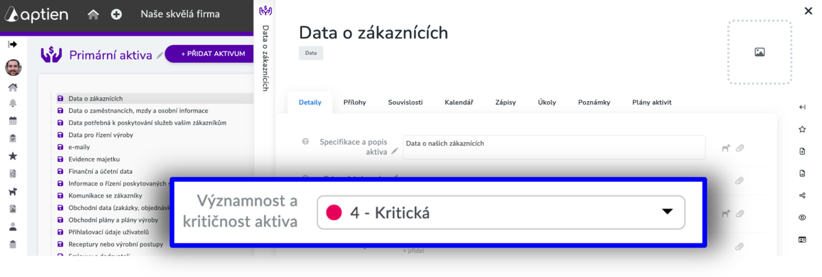 jak zadat a ocenit kritická aktiva