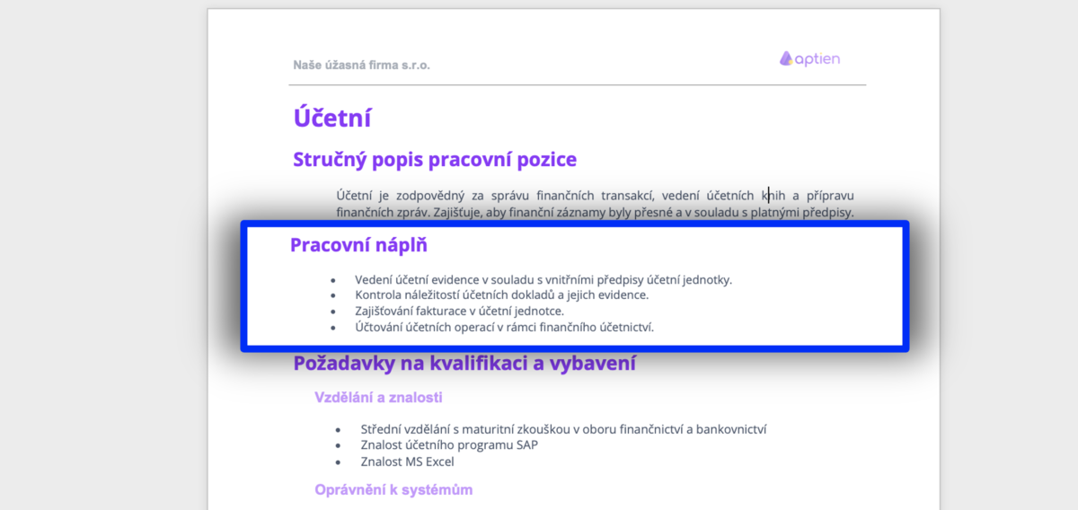 co jsou pracovní odpovědnosti