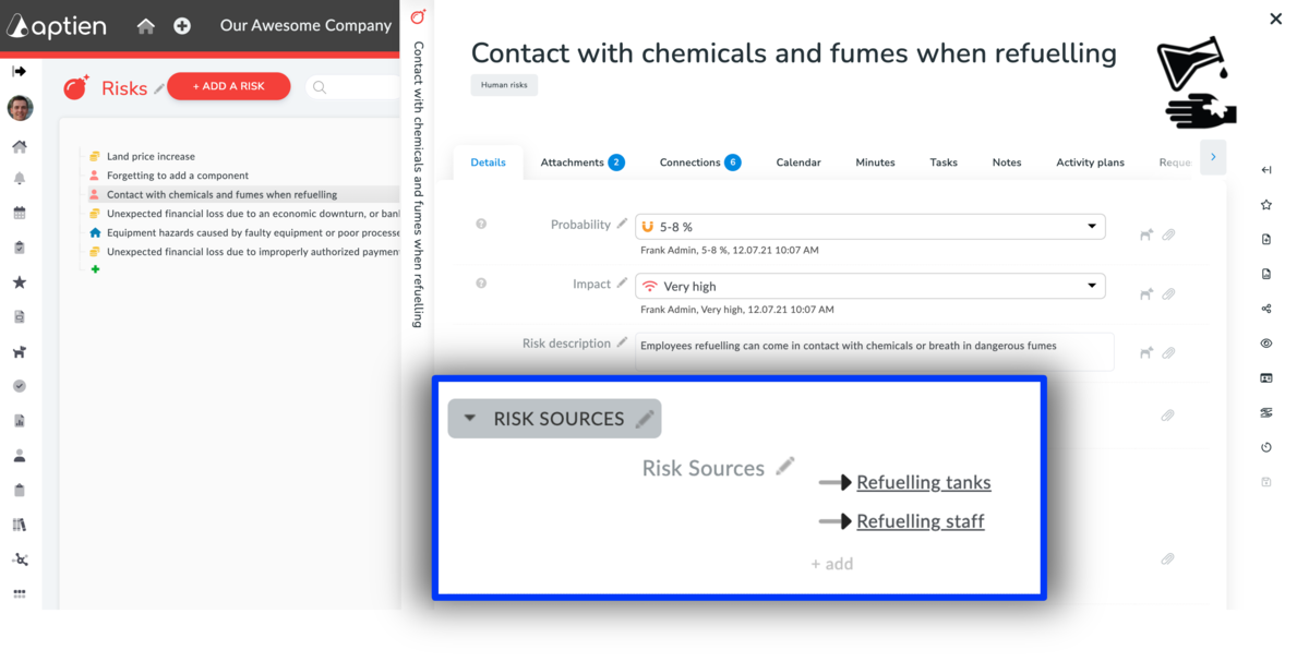 how to manage and connect risk sources to the risk