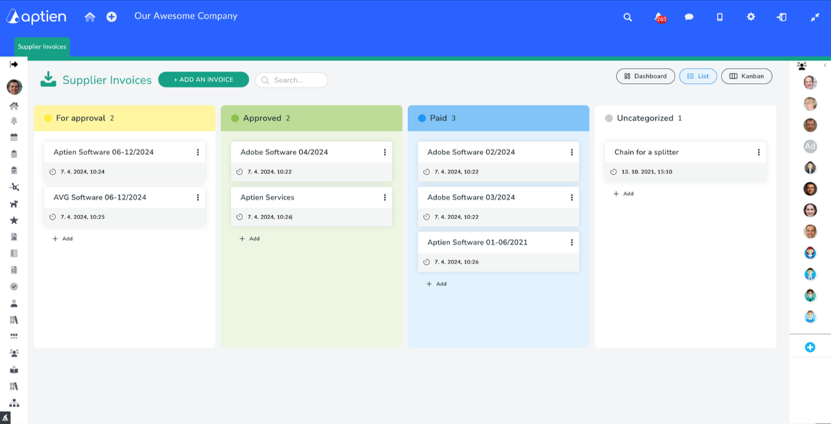 displaying the status of items in kanban tabs